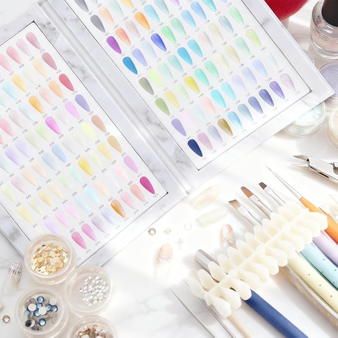 160 Nail Color Book with 240 Flase Tips & 1-200 Number Sticker Labels, Professional Nail Color Chart Display Book Sample for Nail-Gel-Polish
