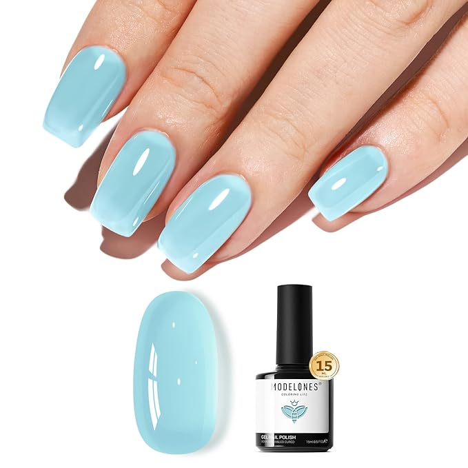 modelones Gel Nail Polish Jelly Baby Blue Rosy Translucent Gel Polish Light Sky Sheer Nails Soak Off LED Nail Lamp Nail Manicure 15 ML