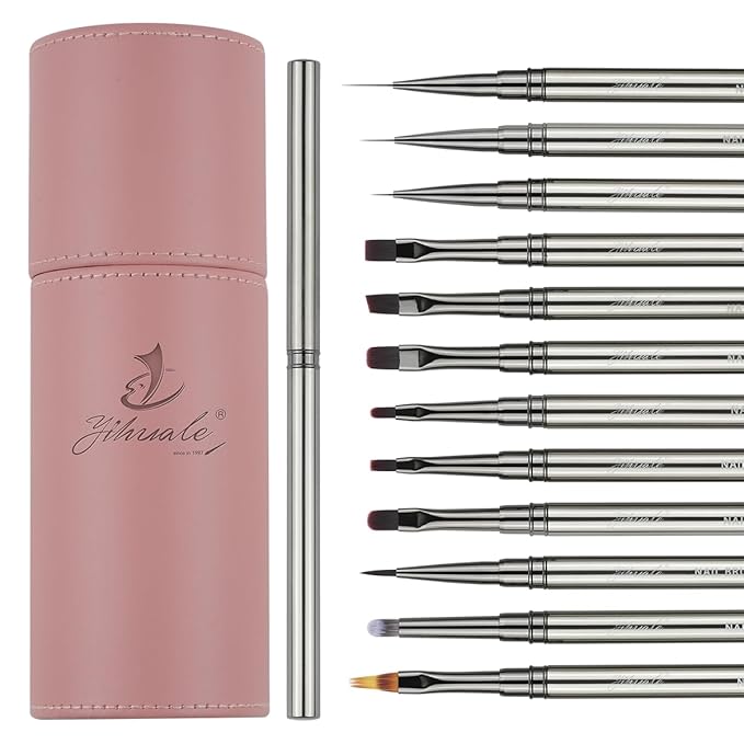 12Pcs Nail Art Brushes, Nail Gel Polish Painting Brush Nail Liner Brush, Nail Brush Gift for DIY Manicure Salon at Home (silver)