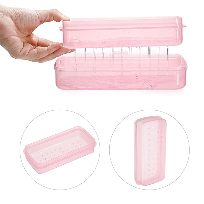 JUXYES 2 PCS Plastic Sterilizing Tray for Nail Art Accessories Tools, Portable Nail Art Tool Sterilizer Tray with Strainer, Fully Transparent Storage Box Organizer for Tweezer Manicure Tools