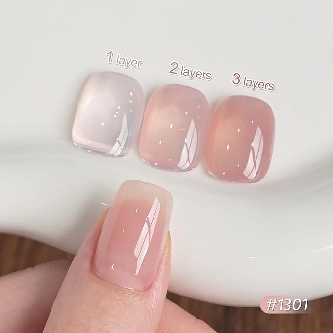 GAOY Jelly Nude Gel Nail Polish Set, 6 Transparent Colors Sheer Red Pink Brown Soak Off UV Light Cure Gel Polish Kit for Salon and Nail Art DIY at Home (Pack of 2)