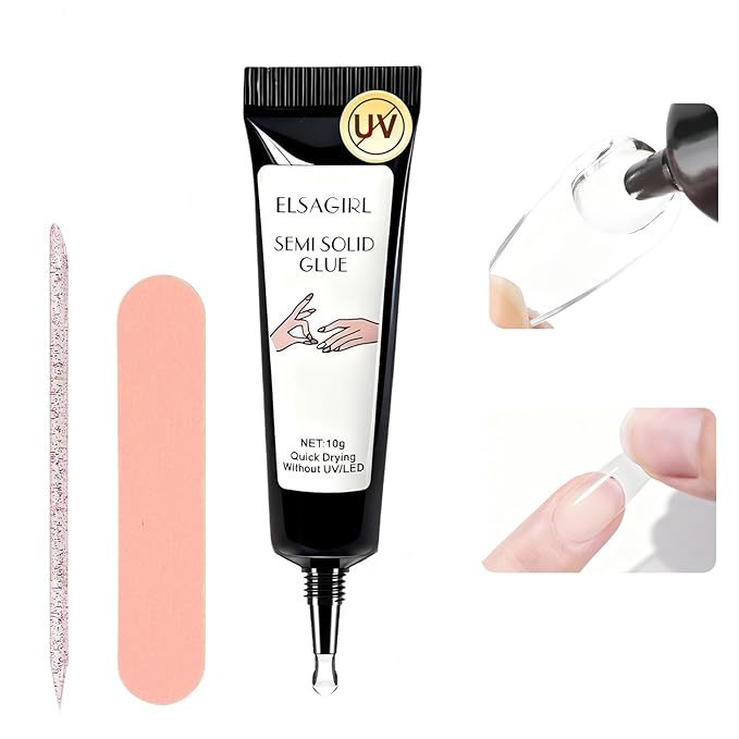 Quick Dry Gummy Nail Glue for Press Ons, 10g Semi Solid Air Dry Adhesive, No UV Lamp Needed, Long Lasting Putty for Fake Nails