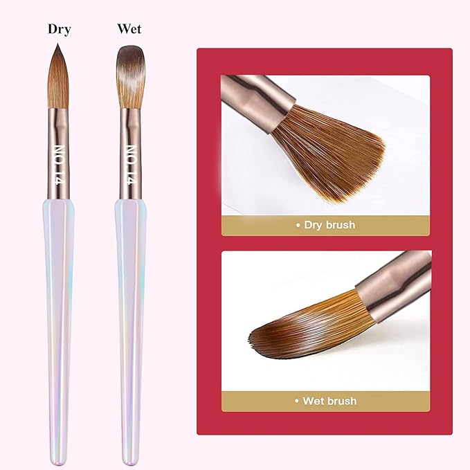 7PCS Acrylic Nail Brush Set,Size 4/6/8/10/12/14/16 Professional Nail Brushes for Acrylic Application Extension and 3D Carving for Nail Home Salon DIY