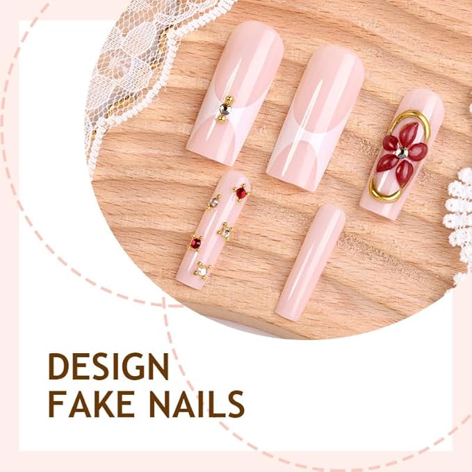 Long Square Press on Nails,Handmade Acrylic Press on Nails with Designs，Long Press on Nail for Women 24pcs