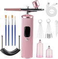 48PSI High-Pressure Airbrush Kit with Compressor, 0.3mm Nozzle & 4000mAh Battery - Handheld Portable Spray Gun for Nail Art, Makeup, Painting, Graffiti, Cake Decorating,Model Coloring (Pink)