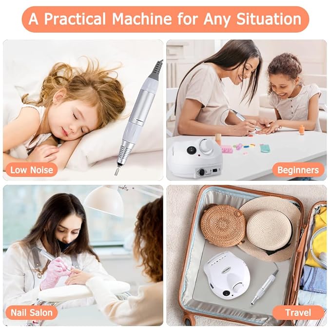 Professional Nail Drill Set 30000RPM E File Nail Drill Machine with Foot Pedal Nails Drill Bits Electric Acrylic Nail File Kits Nail Grinder for Gel Nails at Home Nail Salon Manicure Pedicure, White