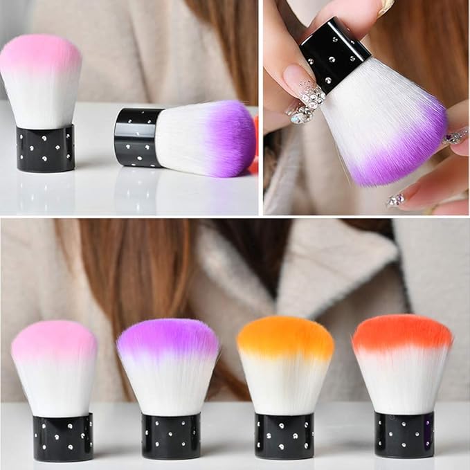 Kalolary 6Pcs Nail Art Dust Brush Remover - Powder Cleaner Kabuki Brushes for Makeup, Blush, and Nail Cleaning - Colorful Cosmetic Tools