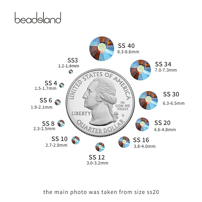 beadsland 1440 Pieces Flat Back Crystal Rhinestones Round Gems, Lt.Colorado Topaz AB,SS3,1.2-1.4mm