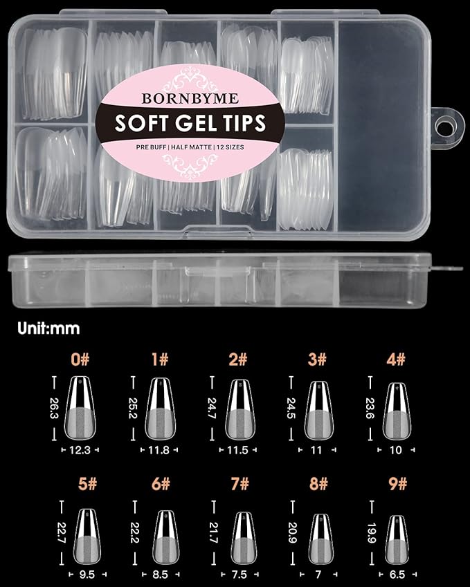 Soft Gel Nail Tips Medium Coffin, 120PCS Pre Buff Full Cover Nail Extenison Tips Half Matte Gel X Nail Tips BORNBYME