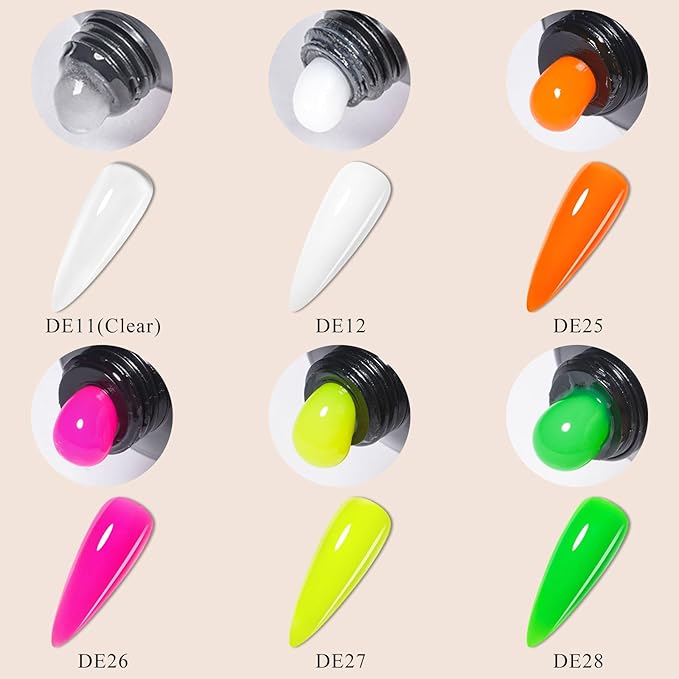 MTSSII 13Pcs Poly Extension Gel Nail Kit 6 Colors Neon Poly Gel Kit with Slip Solution and Mini Lamp Nail Art Design Beginner Home Manicure Set
