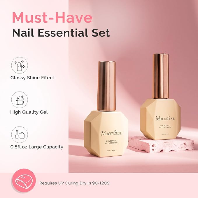 MelodySusie 2PCS 15ML Nude Pink Builder Nail Base Gel for Nails Thickening,Soak Off UV Extension Gel,Rhinestone Glue in a Bottle for Nail Art Design Gift for Women DIY Manicure at Home 104 * 2