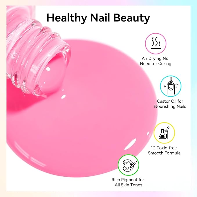Nail Polish 10ml 16 Colors Rainbow Air Dry Regular Nail Polish Set with Base Top Coat & Remover Pads| White Red Classic French Fingernail Polishes Non-gel Bulk Gift for Nail Art Lovers