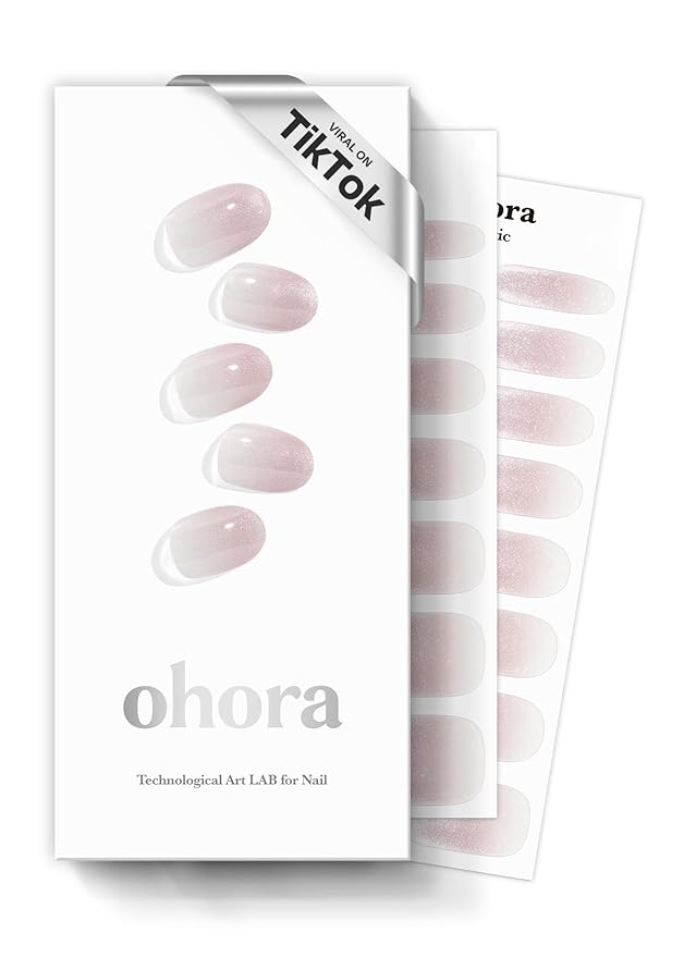 ohora Semi Cured Gel Nail Strips (N Glossiest) - Works with Any Nail Lamps, Salon-Quality, Long Lasting, Easy to Apply & Remove - Includes 2 Prep Pads, Nail File & Wooden Stick, Large