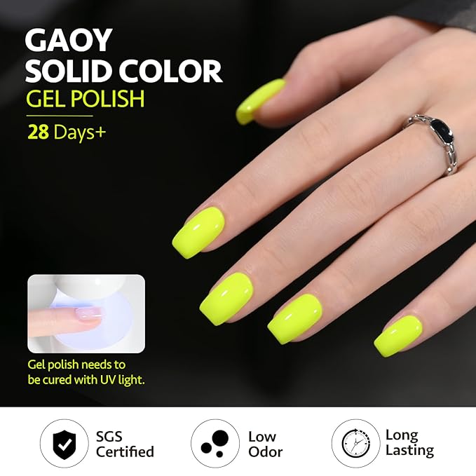 GAOY Neon Yellow Gel Nail Polish, 16ml Soak Off Gel Polish, UV Light Cure for Nail Art DIY Manicure at Home, 2449 Neon Yellow