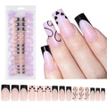 Black French Tip Press On Nails Medium Square Fake Nails with Heart Design Full Cover Matte Stick on False Nails for Women 120pcs 15Sizes