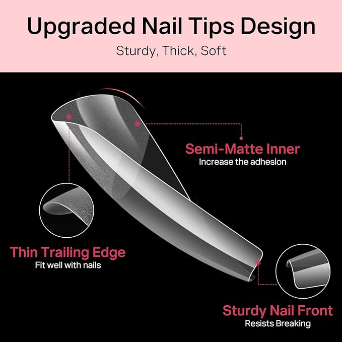 MIZHSE Gel Nail Kit, Fake Nails Long Coffin, 8-in-1 Builder Gel for Nails & Portable Mini U V Light, 240Pcs Half Matte Nail Tips for Nail Extension DIY Nail Salon for Women & Girls