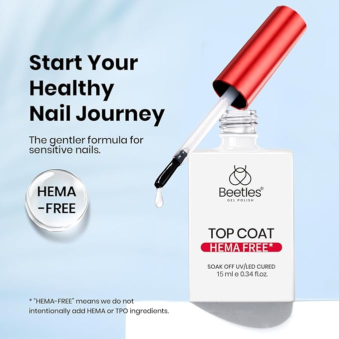 Beetles HEMA-Free Gel Top Coat 15ml - Long Lasting High Gloss for Gel Nail Polish Shine UV/LED Curable, for Salon & Home DIY Nail Art