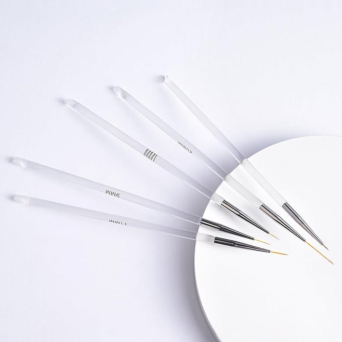 Nail Art Liner Brushes with Nail Brush Holder 5Pcs Striping Brushes Gel Polish Painting Art Design Pen Set for Fine Drawing (White)