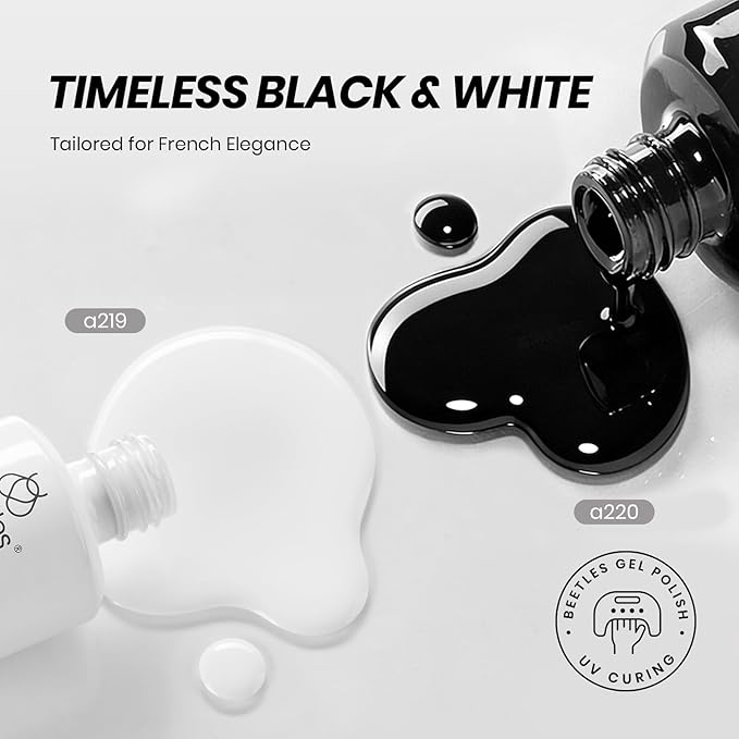 Beetles Black White Gel Polish Set - 2 Pcs 15ml Black And White Colors Polish French Nails Soak Off Led Nails Art Manicure Salon Diy at Home