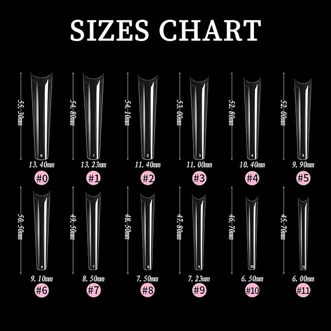 Long Coffin Nail Tips, 240Pcs Soft Gel Nail Tips Pre-shaped 3XL Shape Clear Acrylic False Nail Fake Nail Extension Press On for Salon Home DIY 12 Sizes