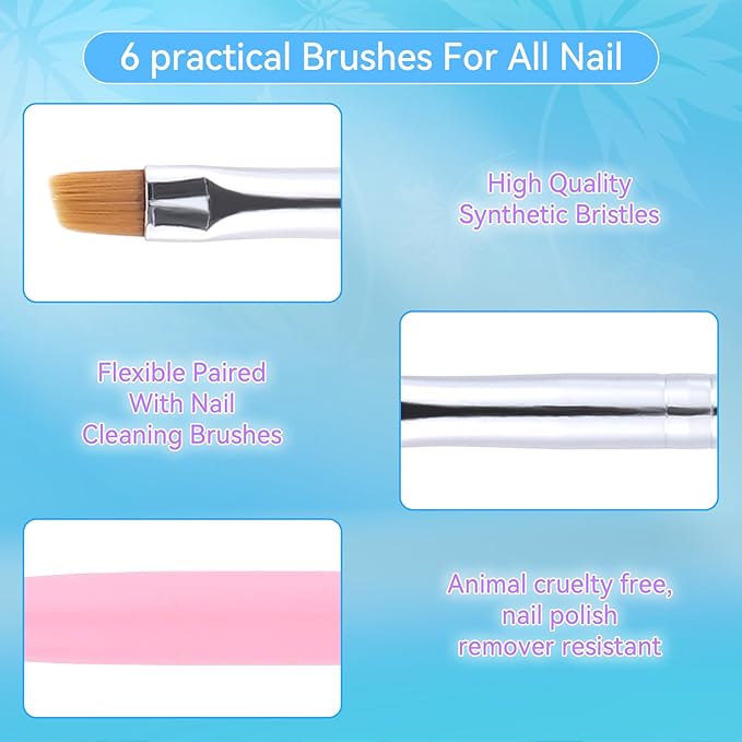 6Pcs Nail Art Brush Set, Gel Polish Acrylic Nails Painting Brush Dotting Pen Liner Brushes Double-Ended Fingernail Design Tools Kit Manicure Drawing Cleaning Home DIY Salon Gifts(Multicolor-1)