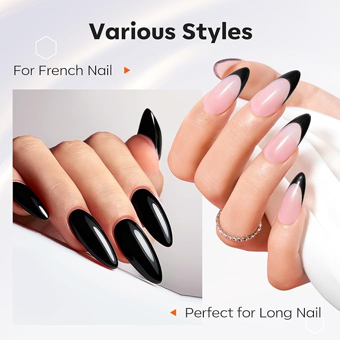 modelones Gel Top Coat Base Coat & Black Gel Nail Polish Set, 3 Pcs No Wipe Shine Finish and Long Lasting, Soak Off Nail Lamp Acid Free No Wipe Clear Base Top Gel Nail Polish Art Manicure Gifts