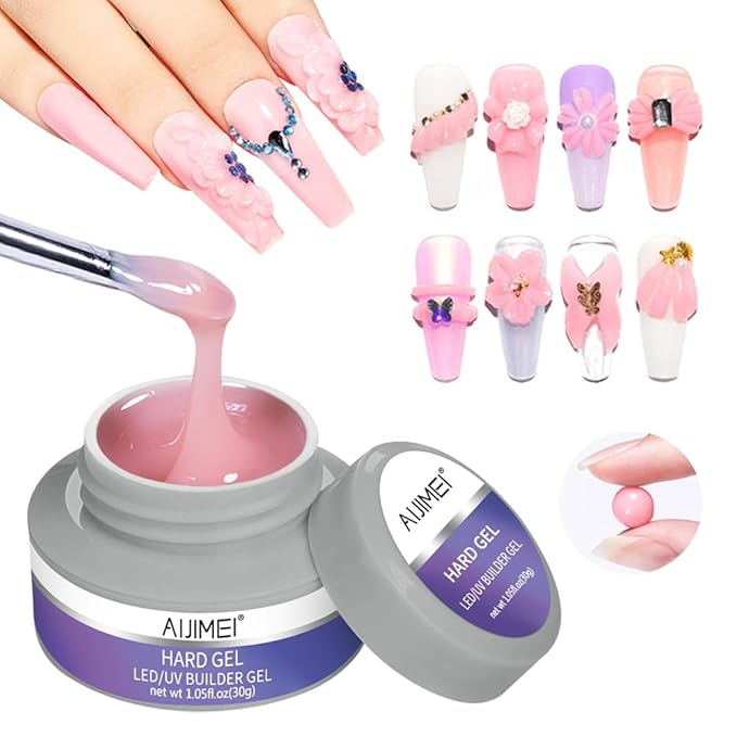 AIJIMEI Hard Gel for Nails Pink Color 30g Builder Gel for Nails Manicure Nail Professional Nail Design Flase Nail Extension