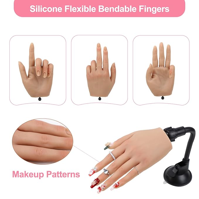 Nail Practice Hand for Acrylic Nails with 516 Pcs Nails, Silicone Fake Hands to Practice Fake Nails Mannequin Hand for Nails Practice and Nail Art Single Left Hand Nude