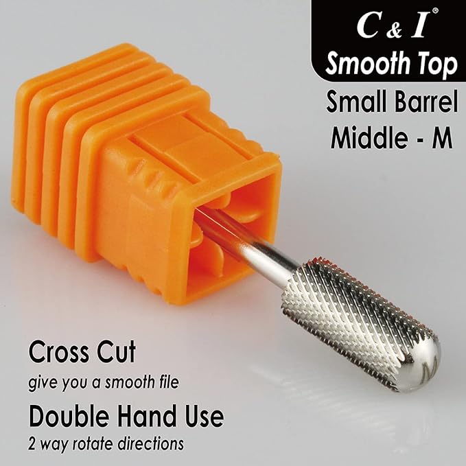 C & I Small Barrel Smooth Top Nail Drill Bit, Safety Round Top, Professional Electric File for Manicure Drill Machine, Remove Nail Gels, Acrylics, 3/32” (Medium – M)