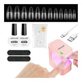 JODSONE Gel Nail Kit Long Almond Nail Tips 480PCS Mini Rechargeable Nail Lamp Pre Shaped Clear Full Cover Fake Nails Tips with Nail Glue & Top Coat U V LED Curing Lamp DIY Manicure Gifts for Women