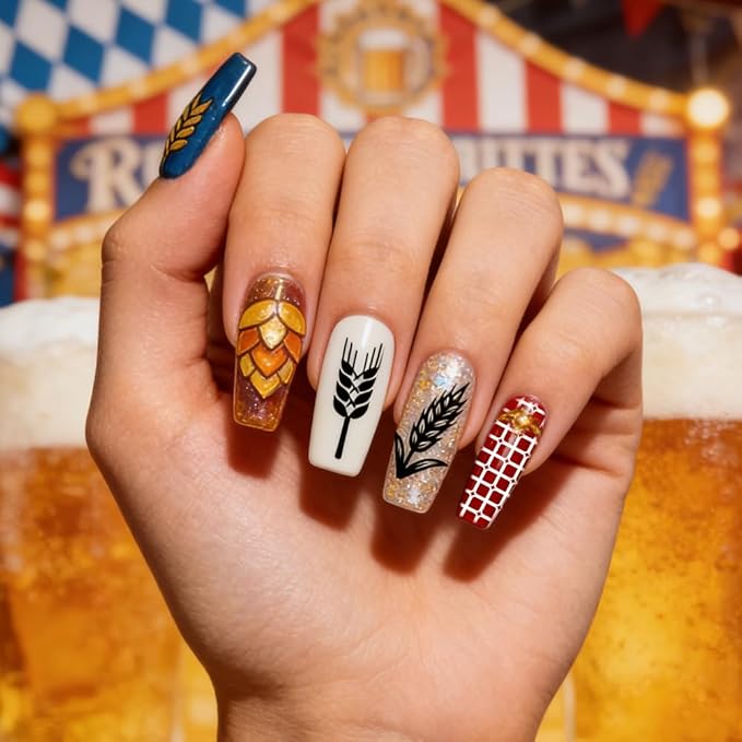 PH PandaHall 3pcs Beer Nail Stamping Plates Oktoberfest Nails Art Templates Bread Malt Nails Art Stencils Numbers Textures Nails Image Plates for Women DIY Celebrations Holiday Manicure Salon Print