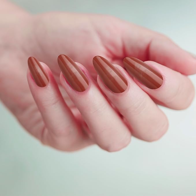 GoldFinger False Nails Kit, Ready to Wear Brown Fake Nails, Manicure Stick and Glue Included, Long Oval Shape, Long-Lasting Hottest Trend Glue on Nails, Convenient & Easy to Apply, All Occasions
