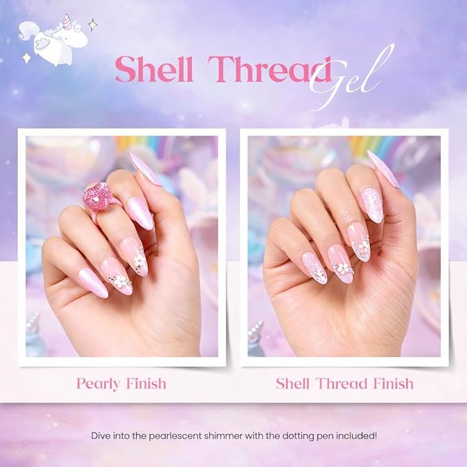 Beetles Spring Gel Nail Polish Set - 24Pcs Pink Purple Pearl Blue Shimmer Chameleon Green Colors Gel Nail Kit, 3Pcs Base Top Coat Double-ended Brush Soak off UV Nail Polish Valentines Gifts for Women