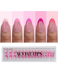 BTArtboxnails XCOATTIPS Pink French Tip Press On Nails - Short Almond Press On Nails, Soft Gel Nail Tips, Soak Off Pink Acrylic Fake Nail Extension in 16 Sizes