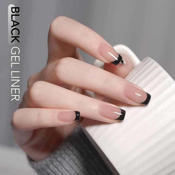 GAOY Black Swirl Gel Nail Polish Art Liner, 12ml Classic Color Nail Paint Design with Thin Brush, UV Light Cure for DIY French Manicure at Home