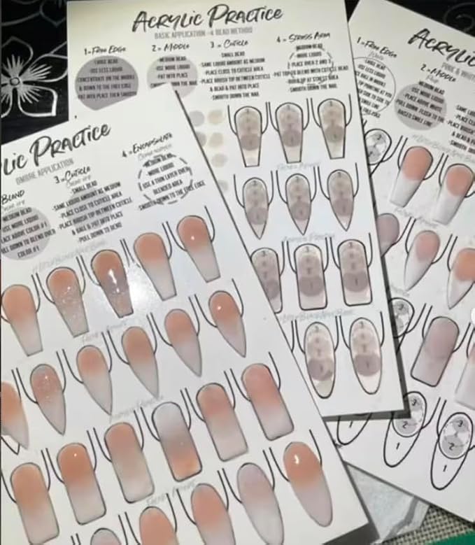 Acrylic Nail Practice Sheet reusable Nail Art training mat Gel Nail sculpting French Tip stencil Nail design worksheet Nail tech training,learn how to do, poly gel X,ombre nails,acrylic Nail art (4)