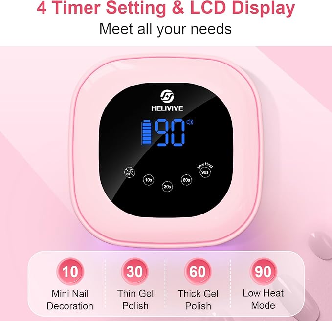 Cordless UV LED Nail Lamp, 80W Rechargeable Nail Dryer with 4 Timers, Atmosphere Light & Mirror Base, UV Light for All Gel Nails, Ideal for Training,Nail Art Practice,Home & Salon Use (Pink)