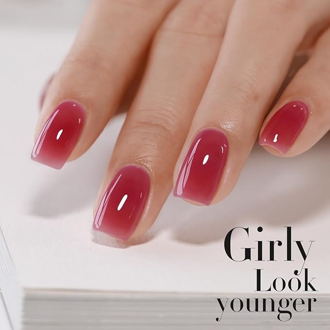 Double Rhythm 0.50 OZ Translucent Gel Polish Same Color Same Bottle Sheer Pastel Neutral Natural Milky 15 ML Jelly UV Nail Art DIY at Home (Dark Rose Red-A1514)