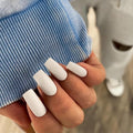 KQueenest Matte White Press on Nails Long Medium Square, Milky White Fake Nails Medium Coffin, Sheer Color Acrylic Nails Press ons, Reusable Soft Gel Glue on Nails for Women Fall Winter