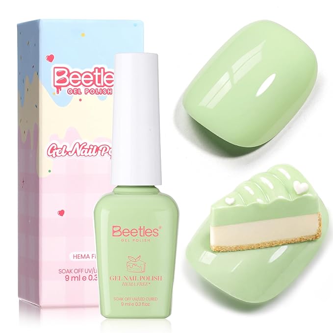 Beetles Mint Green Gel Nail Polish - Taste of Spring Matcha Mousse Pastel Green Gel Polish, Same Color Bottle, Soak Off UV LED Pastel Nails Art, Manicure Salon DIY Spring Nails for St Patricks Day