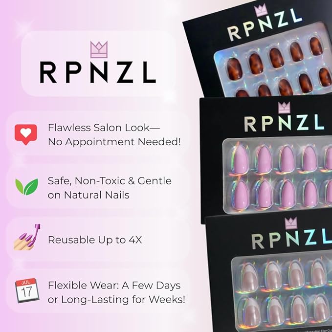 Press On Nails - Glow | Champagne Cat Eye 3D Gold Design, UV Finish Almond Nails, Salon Quality | 32 Nails, 16 Sizes Kit with Glue and Adhesive Tabs I Female Founded - Beauty, Self Care