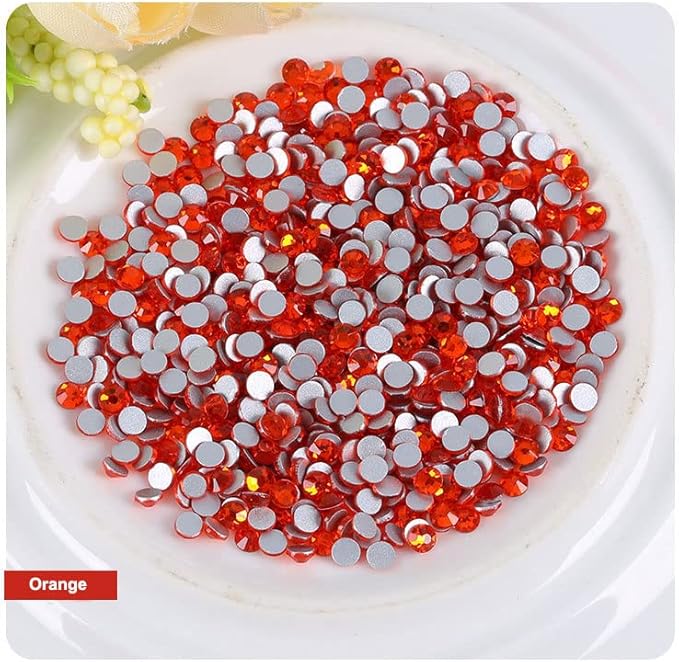 Onwon 1440 Pcs Crystal Flat Back Brilliant Round Rhinestones Glass Stones Glitter Gems Faux Diamond for Craft,Nail Art,Shoes,DIY Decorations (SS4/1.6mm, Orange)