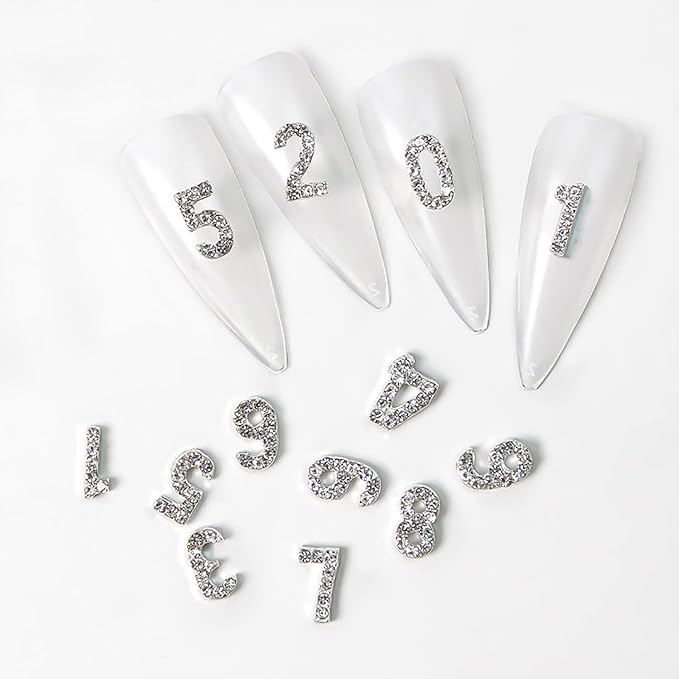 WOKOTO 30pcs Silver Number Nail Charms And Rhinestones (0-9) 3d Number Rhinestones For Nails Luxury Alloy Arabic Numerals Nail Number Charms For Nails Nail Jewelry Gemstones For Nail Art Gems