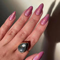 Press on Nails Almond - Medium Fake Nails with Chrome Colorful Design - Pink False Nails Press ons - for Women 24 Pcs