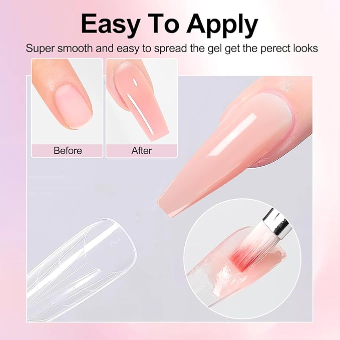 Poly Gel Nail Kit, Clear White Nude Pink Nail Extension Gels with Slip Solution, Dual Nails Forms for Builder Gel, Nail Starter Kit, Home DIY Manicure Set