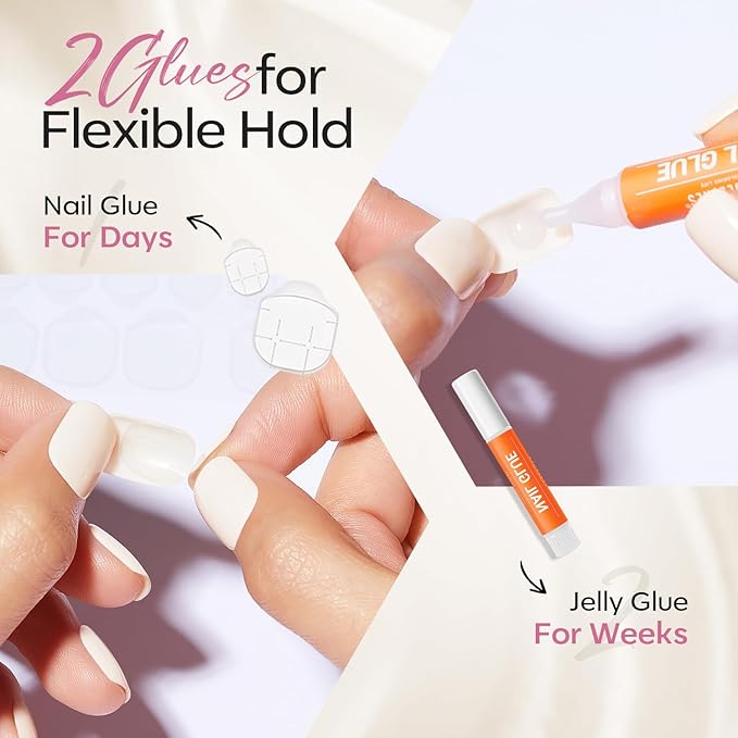 Modelones French Tip Press on Nails Almond, Short Almond Fake Nails, Semi-Transparent Soft Nail Kit with Nail Glue Adhesive Tabs Nail File, Spring Nails Press Ons 30Pcs 15 Sizes, Pink Flower
