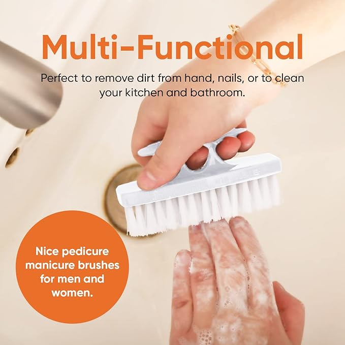 Superio Nail Brush for Cleaning Fingernails, Nail Scrubber Brush, Toe Foot Hands Fingernail Brush Cleaner- Small Scrub Brush- All-Purpose Stiff Cleaning Brush for Home, Kitchen, Work, (2, White)