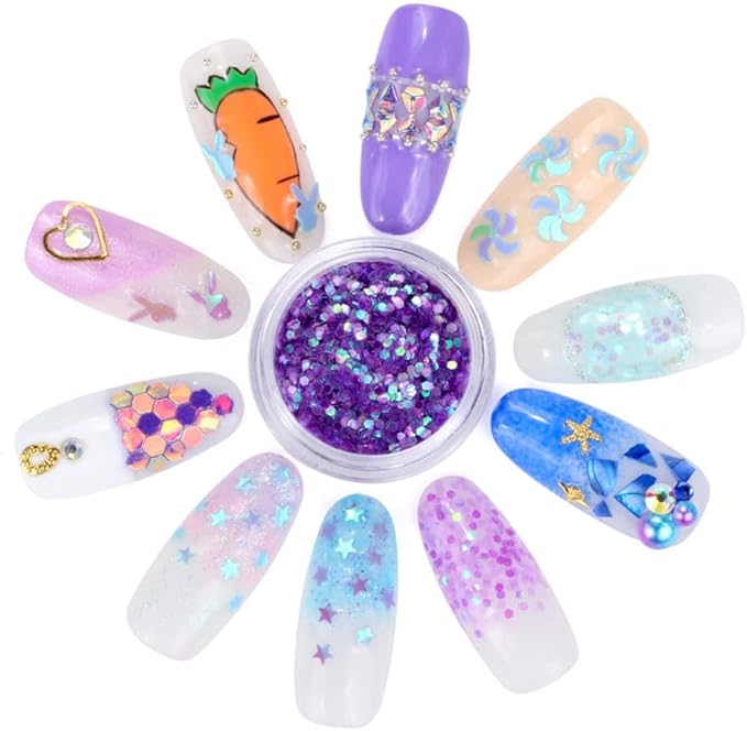 Nail Art Iridescent Mermaid Pink Flakes Ultra-Thin Colorful Glitter Srquin for Festival Cosmetic Face Hair Nail Craft Decoration 12 Design