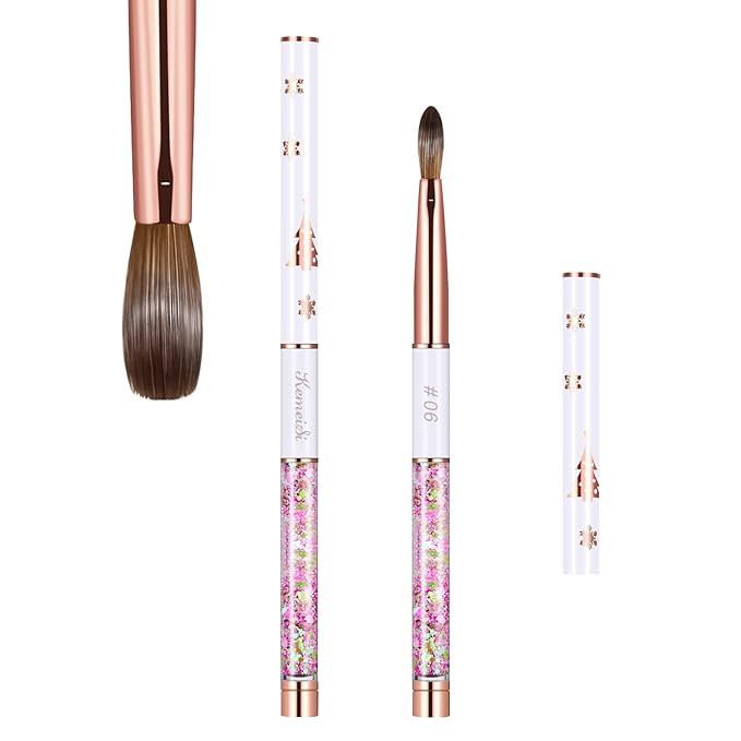 Acrylic Nail Brush Size 6,KEMEISI 100% Pure Kolinsky Nail Art Brushes Sturdy Handle Oval Shaped Acrylic Powder Nail Design Tools for Professional Manicure DIY Home Salon (White)