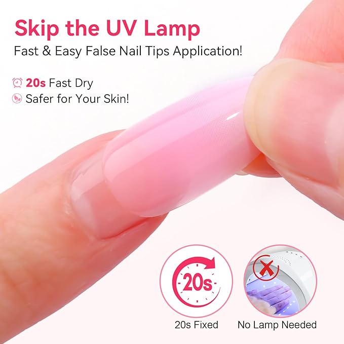 Makartt Nail Glue with Remover - No Lamp Needed 10ml Semi Solid Nails Glue for Press-Ons, Acrylic False Tips, Soft Gel, and Toenails, Easy Removal